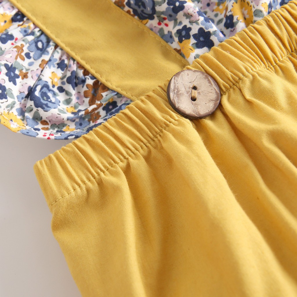 Áo liền quần ngắn Sanlutoz bằng cotton họa tiết hoa mùa hè cho bé gái