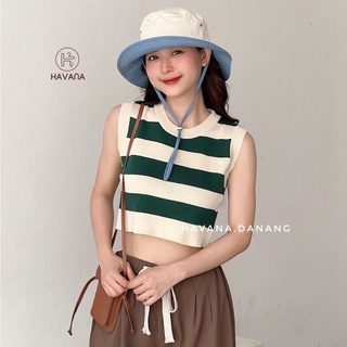 Áo len ba lỗ kẻ ngang croptop nữ 3 màu✅H203