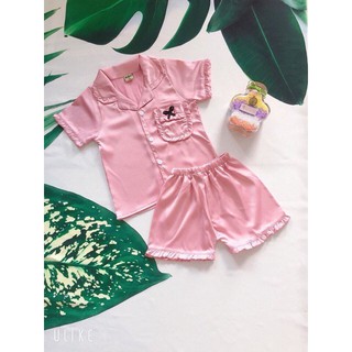 Bộ ngủ pijama cho bé túi ngực bèo nơ hồng