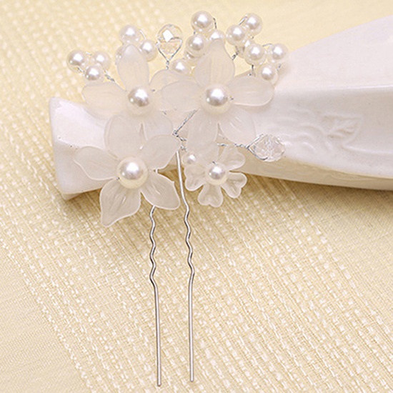 1 Trâm Cài Tóc Hình Hoa Đính Ngọc Trai Giả Màu Trắng Cho Cô Dâu