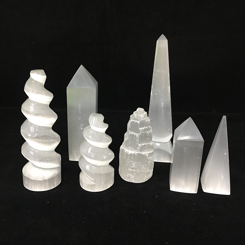 SELENITE - Trụ đá - Tim - Cầu - Gậy xoắn- Mặt Trăng - Móc khoá- Đĩa bán nguyệt -Tháp 6cm- Đá thanh tẩy tự nhiên mài đẹp