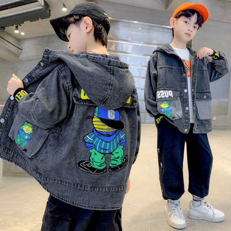 Áo Khoác Denim Có Mũ Trùm Thời Trang Mùa Thu 2022 Mới Cho Bé Trai