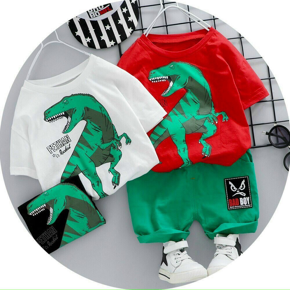 [MẪU MỚI] BỘ KHỦNG LONG XANH QUẦN XANH THAN CHẤT COTTON MỀM MÁT SIÊU ĐÁNG YÊU CHO BÉ 7-24KG. VIDEO THẬT. XƯỞNG MAY BIBO