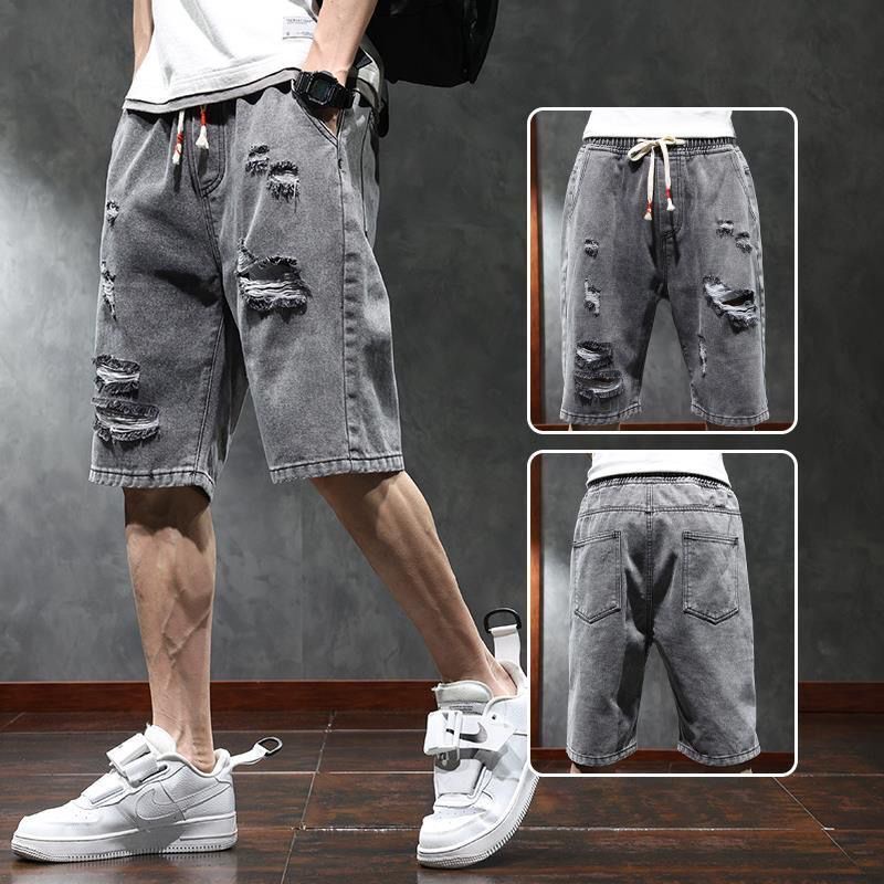 Quần Short Denim Mỏng Dáng Rộng Phối Rách Cá Tính Cho Nam