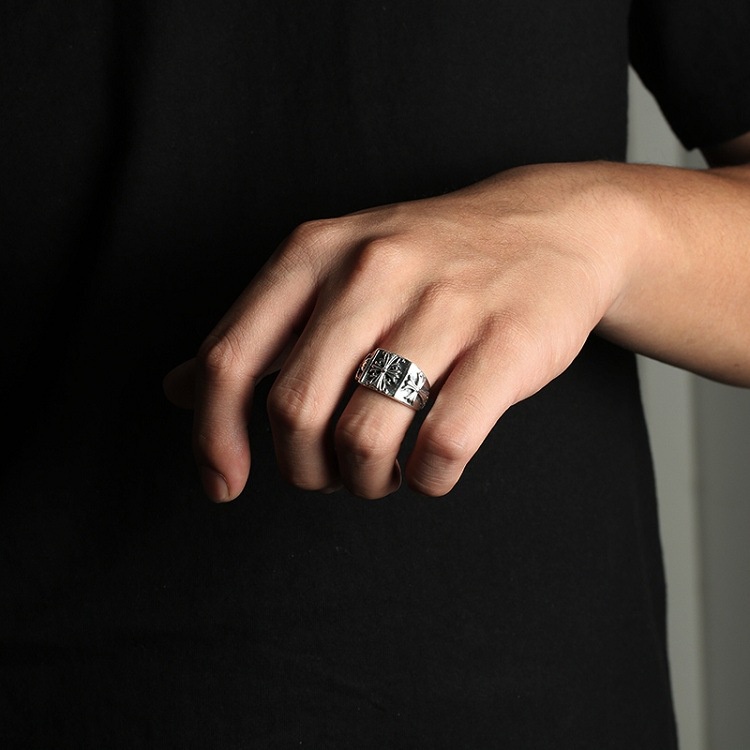 Nhẫn Nam TITAN Lớn Rộng Quảng trường Làm như cũ Cổ điển Thánh giá  Làm bằng tay Thiết kế ban đầu NH-231