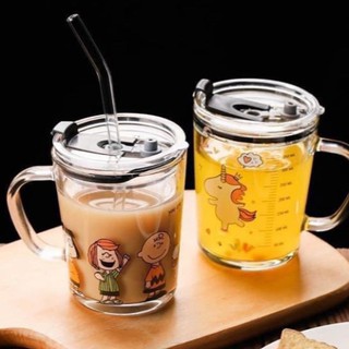 [CAO CẤP] Cốc Thủy Tinh, Cốc Uống Sữa, Cốc Uống Nước 3INL 400ML Kèm Ống Hút