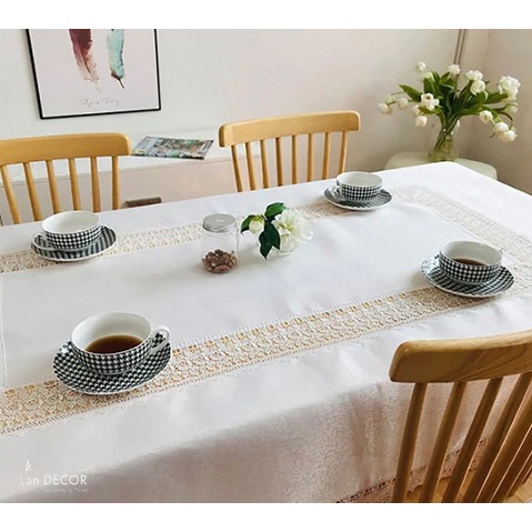 Khăn trải bàn mix ren thiết kế Landecor sang trọng -KR030