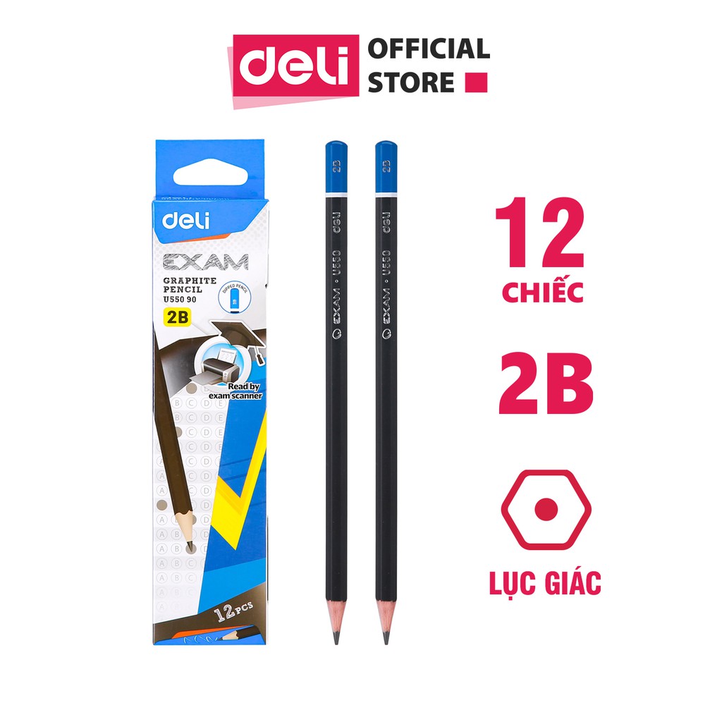 Bút chì Deli Exam 2B - Cực nhạy với máy chấm thi tự động - Combo 6 chiếc /12 chiếc - EU55090