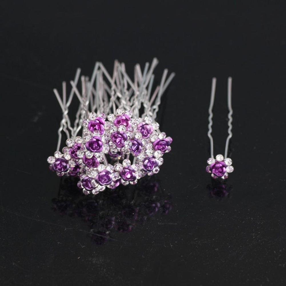 Bộ 10 kẹp tóc mạ bạc hình hoa hồng đính đá thời trang