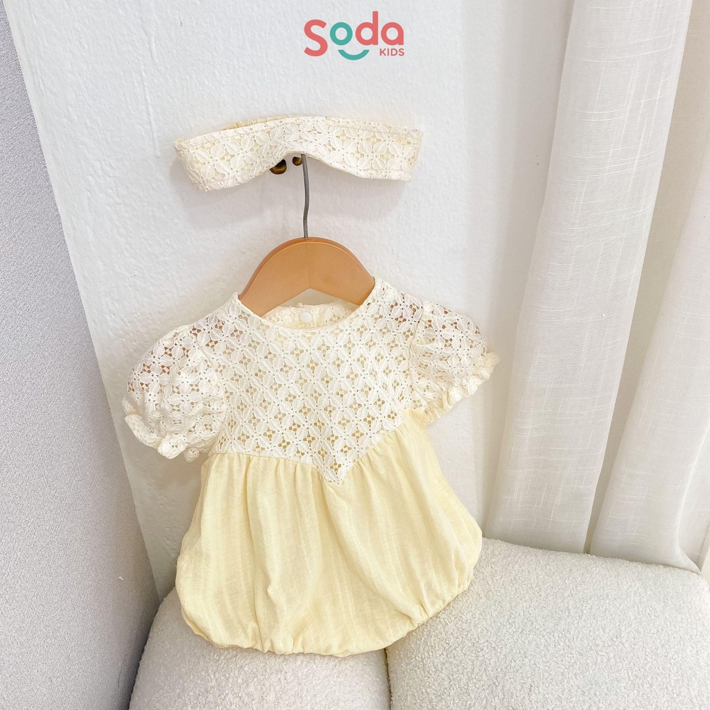 Body bé gái SODA KIDS kèm băng đô, chất liệu vải thô thêu mềm phong cách tiểu thư Hàn Quốc