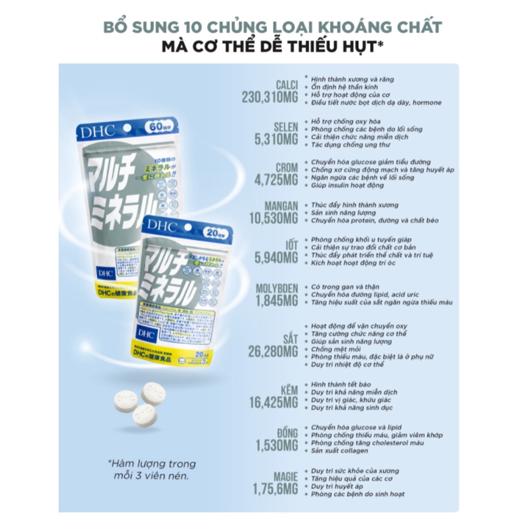 Viên Uống Khoáng Tổng Hợp DHC Multi Minerals 30 Ngày (90v/gói)