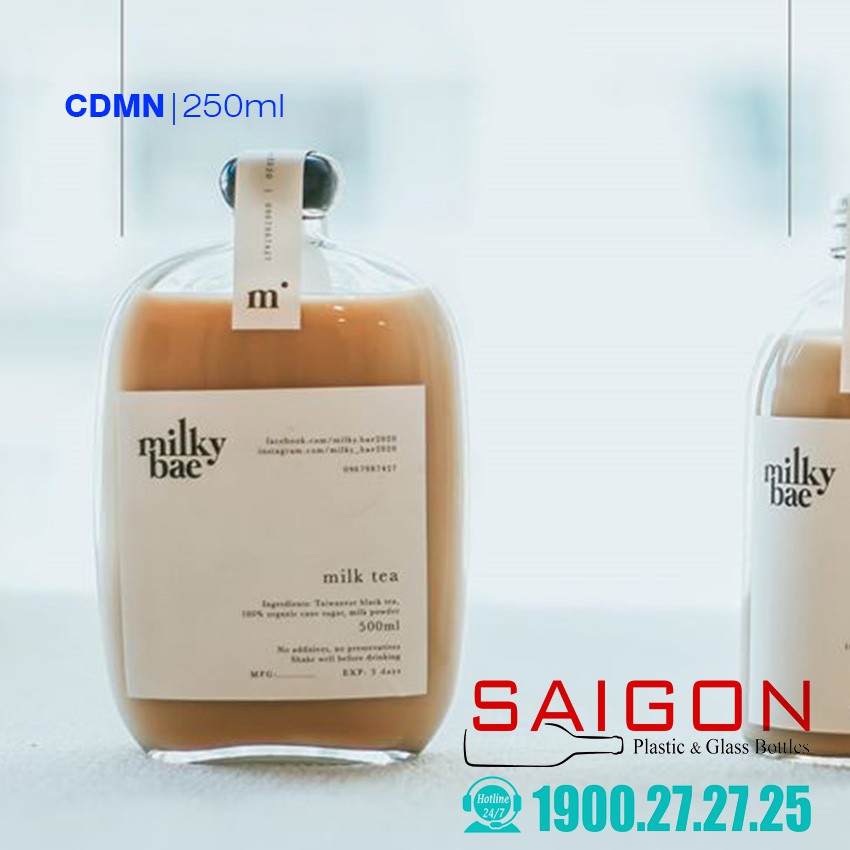 Chai Thủy Tinh Dẹp Nắp Nhựa 250ml | 350ml | 500ml