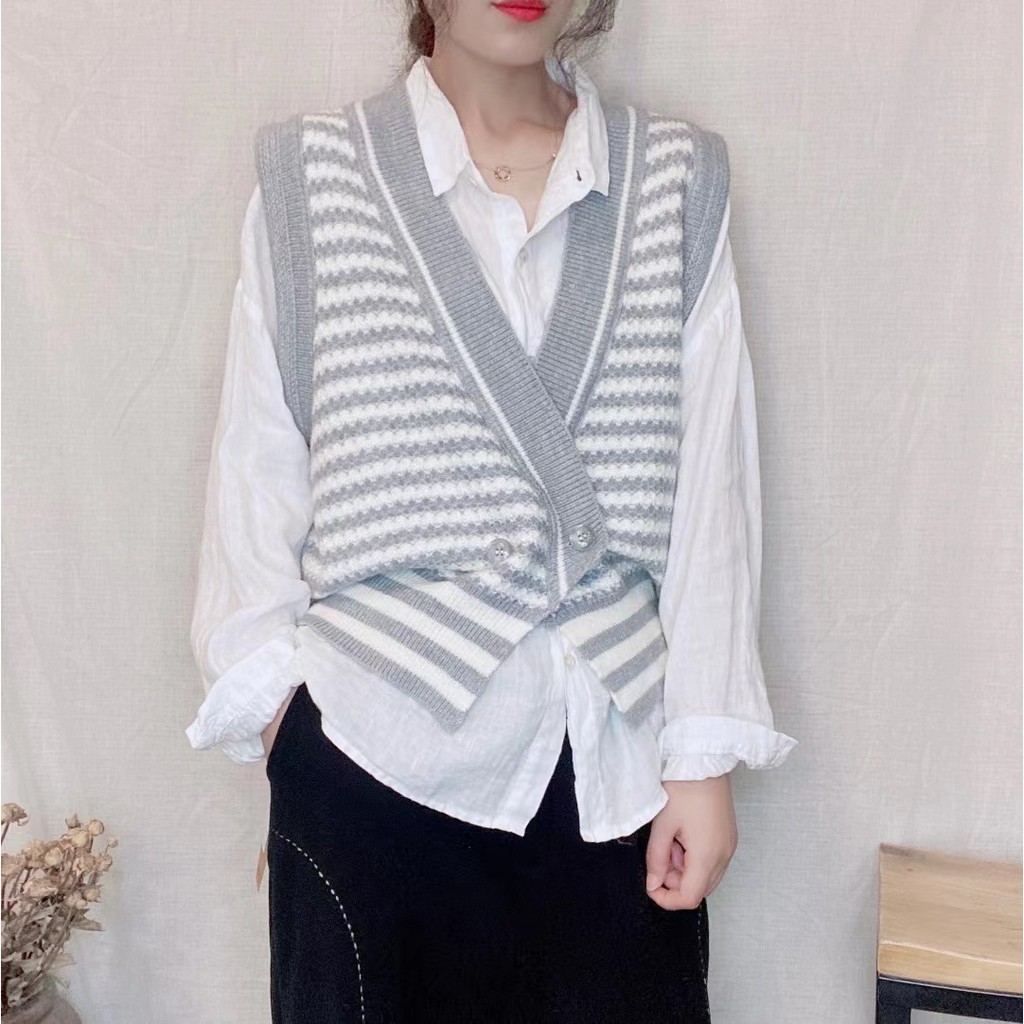 Áo Gile Len Kẻ Ngang Vạt Chéo Ulzzang - Titto Closet | BigBuy360 - bigbuy360.vn