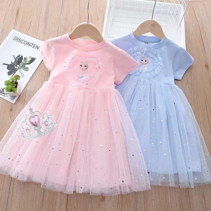Váy cotton thun Elsa siêu xinh( kèm vương miệng)