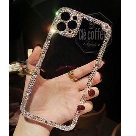 Ốp điện thoại trong suốt bảo vệ camera viền đính đá cho iPhone 13 Pro Max 12 mini 11 Pro Max X XS XR 7 8 Plus SE 20
