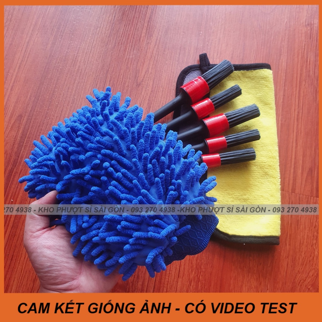 Đồ vệ sinh xe máy biker tại nhà - Combo 3 món rửa xe gồm 5 cọ lông - khăn - găng tạo bọt