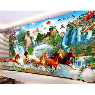 Tranh dán tường nhiều mẫu HD Mã Đáo Thành Công HUD0668-69-70 KT 128 x 80 cm Kim sa