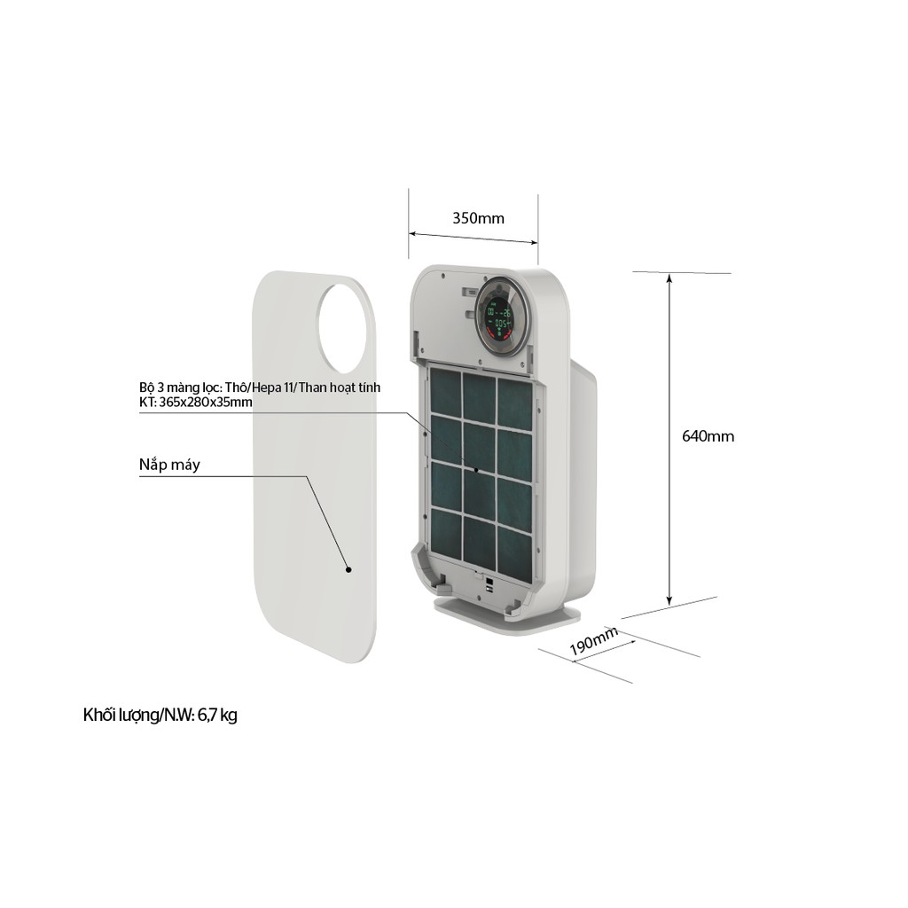 [TẶNG QUÀ] MÁY LỌC KHÔNG KHÍ SUNHOUSE SHD-35AP9735  ion âm,hấp thụ phóng xạ, tia cực tím khử khuẩn, lọc bụi