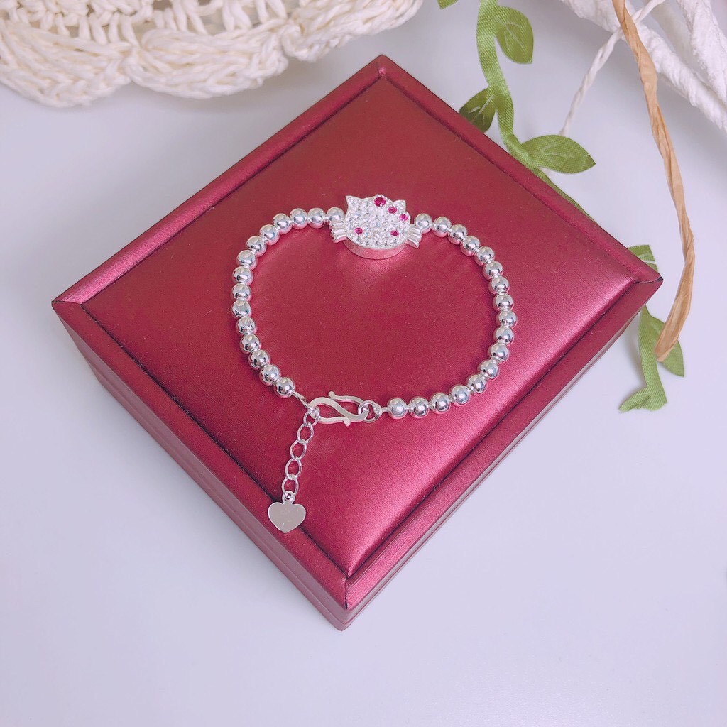 [FREESHIP đơn từ 0đ] Lắc tay dây bi mặt mèo kitty cho bé gái LINH MIU SILVER