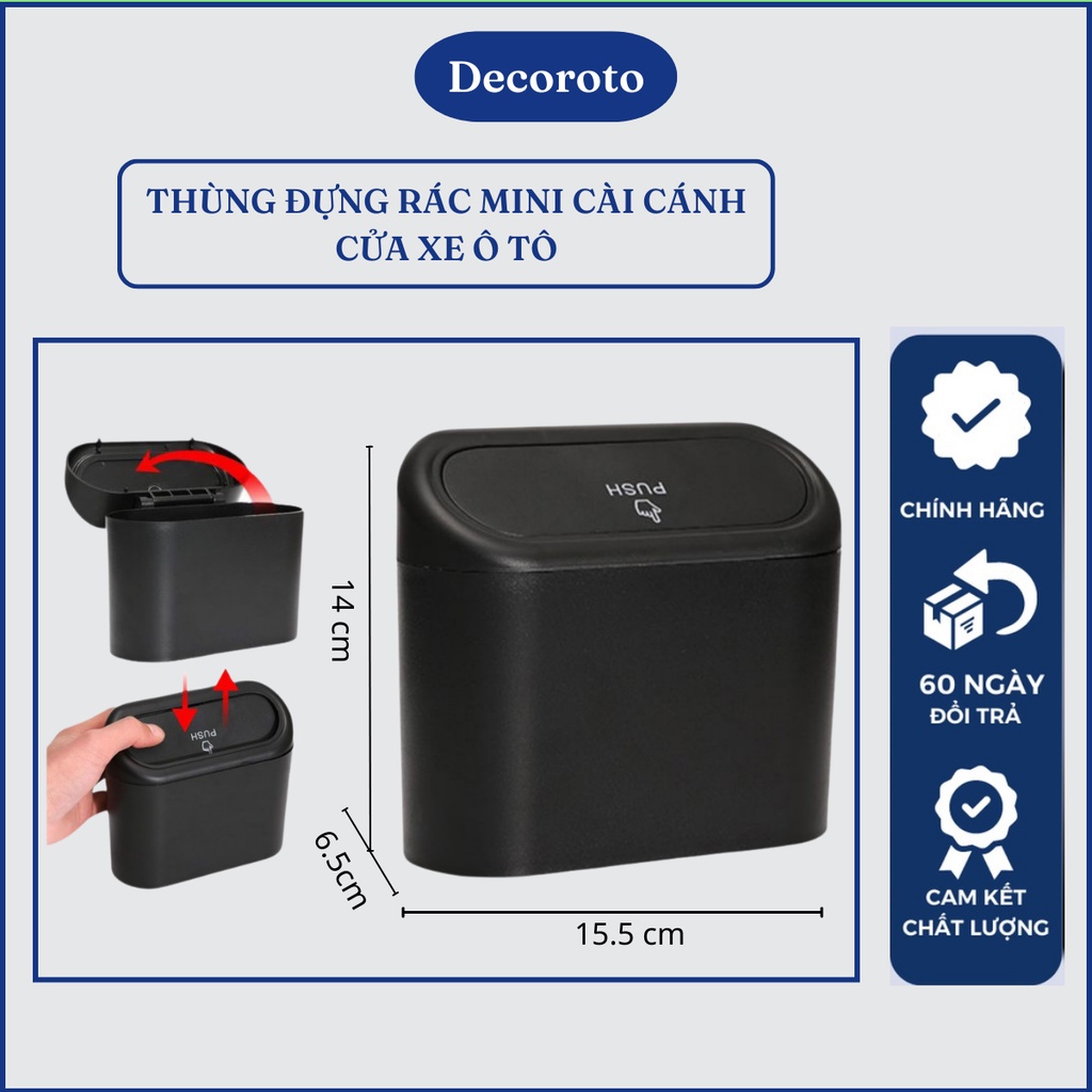 Thùng Đựng Rác Cho Ô Tô Decoroto Cực Tiện Lợi Giá Rẻ Nhiều Màu - Thùng Rác Nhựa Mini Thông Minh Có Nắp Đậy Cho Xe Hơi
