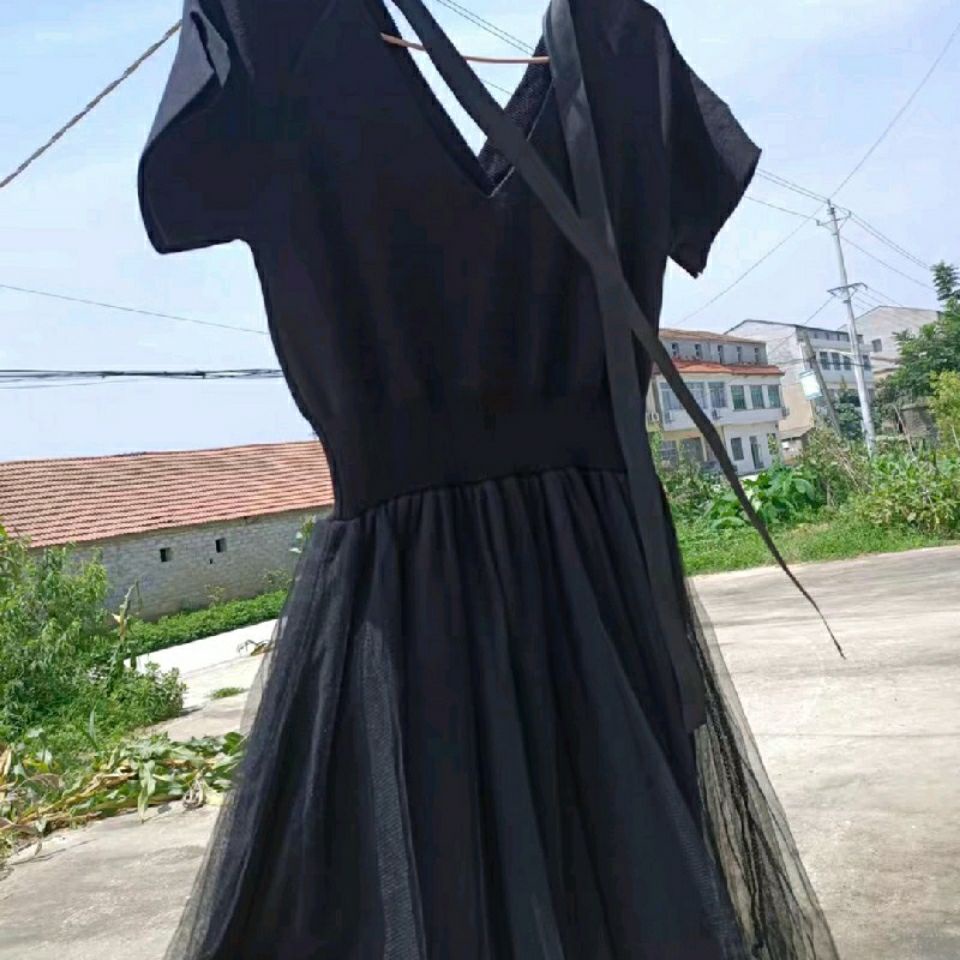 [LININ] Đầm Dài Phối Lưới Mỏng Tay Ngắn Phong Cách Mới Mùa Hè Kích Thước Lớn