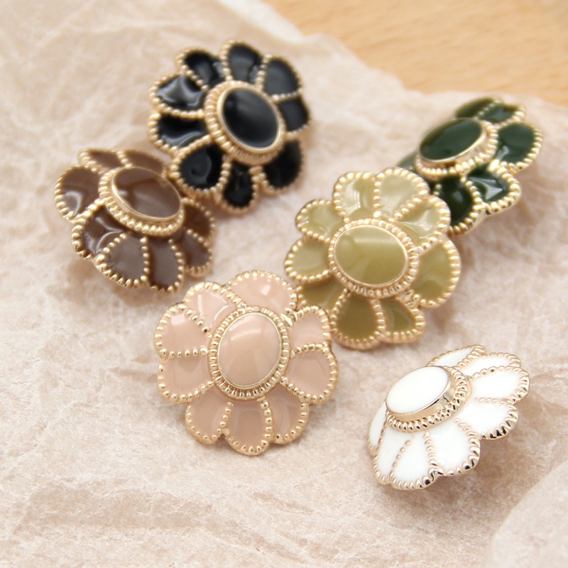 Bộ 6 Nút Áo Kim Loại Hình Hoa Nhiều Màu Sắc Phong Cách Vintage