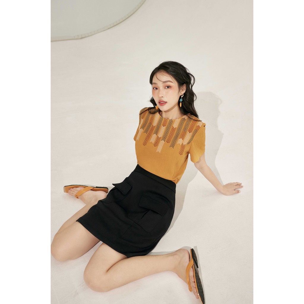 Áo sơ mi Peplum thêu họa tiết xương cá 1AO2039 ADORE DRESS