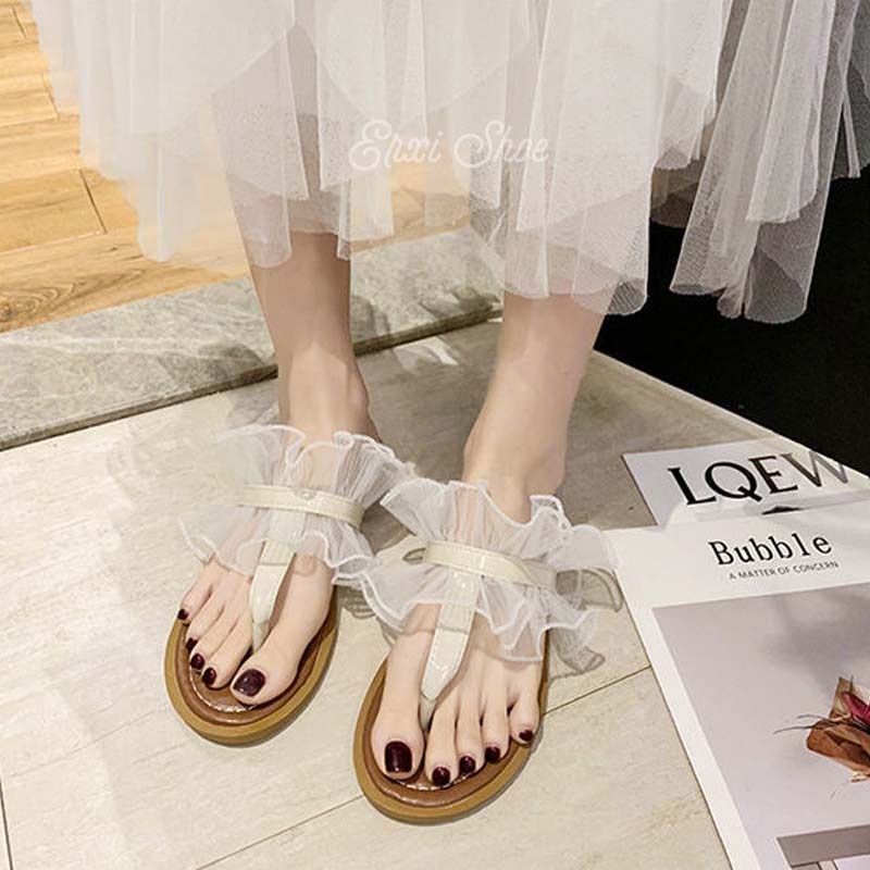 Dép Xỏ Ngón Nữ Phối Ren Thời Trang