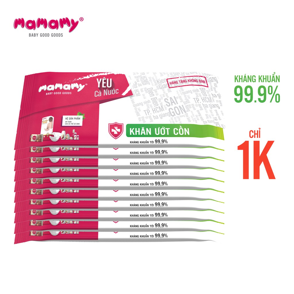 Khăn ướt cồn 1 tờ Mamamy khử trùng - Combo 10 gói