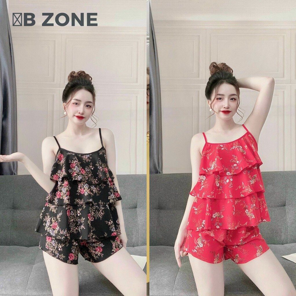Đồ bộ mặc nhà áo hai dây không cần mặc bra, size dưới 57kg