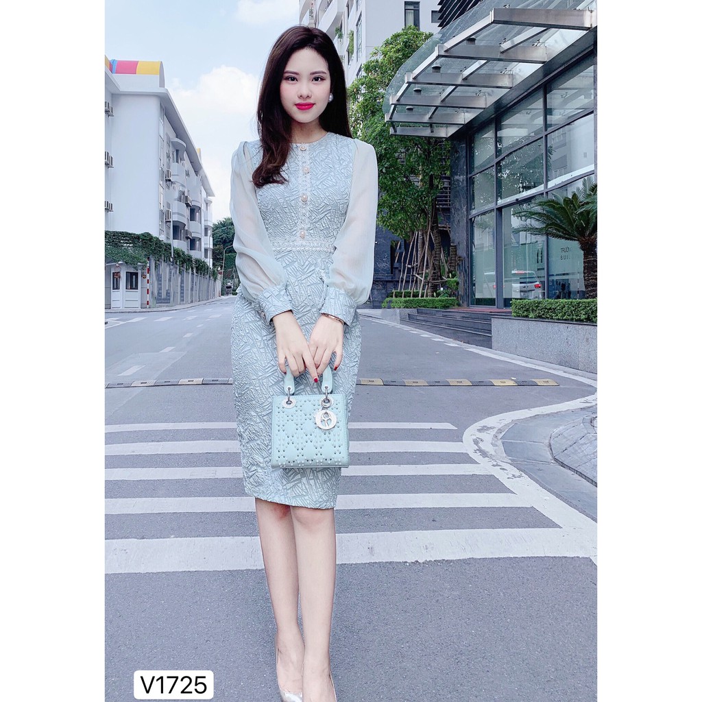 Váy xanh body tay von V1725 - DVC Dolce Viva Colection Authentic ( Ảnh mẫu và ảnh trải sàn do shop tự chụp ) | BigBuy360 - bigbuy360.vn