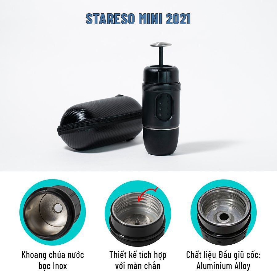 |CHÍNH HÃNG BH 12 THÁNG| Máy Pha Cà Phê Bỏ Túi STARESSO Portable Mini Phiên Bản Lõi Thép New 2021