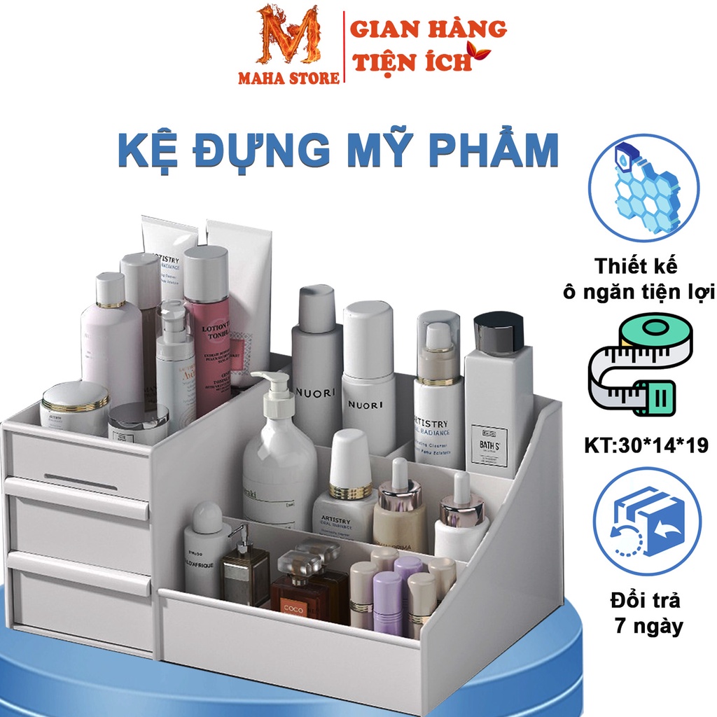 Kệ đựng mỹ phẩm - khay hộp để đồ cá nhân trang điểm bông tẩy trang để bàn trang trí nhiều ngăn bằng nhựa đẹp