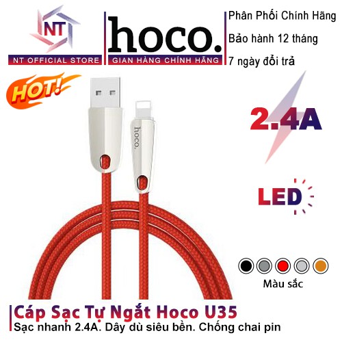 Cáp Sạc Nhanh IPhone Tự Ngắt Hoco U35 Chính Hãng, Hỗ Trợ Truyền Dữ Liệu Thông Minh Dài 1.2M