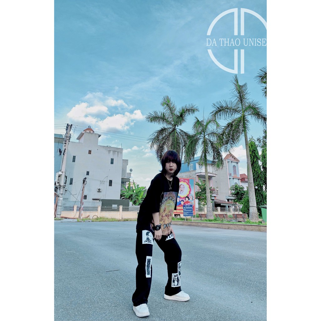 Quần Jeans ống rộng vá phong cách retro, quần dành cho nam nữ | BigBuy360 - bigbuy360.vn