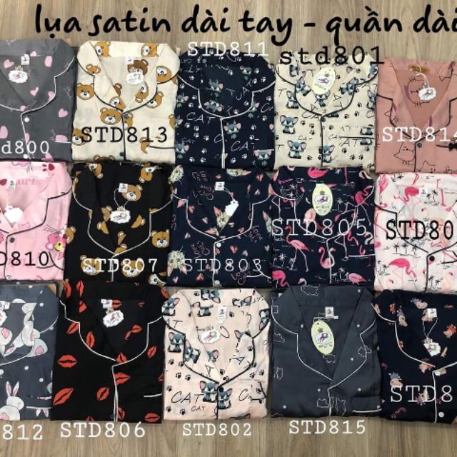 Bộ Pijama Lụa Satin Hình Cực Xinh Tay Dài Quần Dài