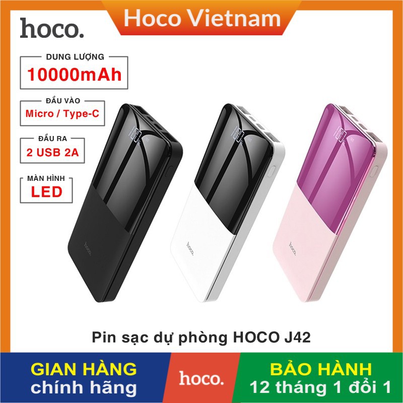 Pin sạc dự phòng di động CHÍNH HÃNG HOCO J42 dung lượng 10000mAh có màn hình LED cực đẹp, đầu ra 2 cổng USB 2A