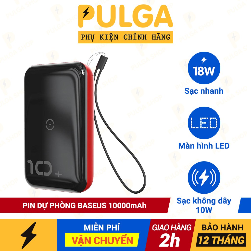 Sạc Dự Phòng Không Dây Baseus 10000mAh Hỗ Trợ Sạc Nhanh 18W PD3.0/QC 3.0 Dành Cho Iphone Samsung Xiaomi Huawei