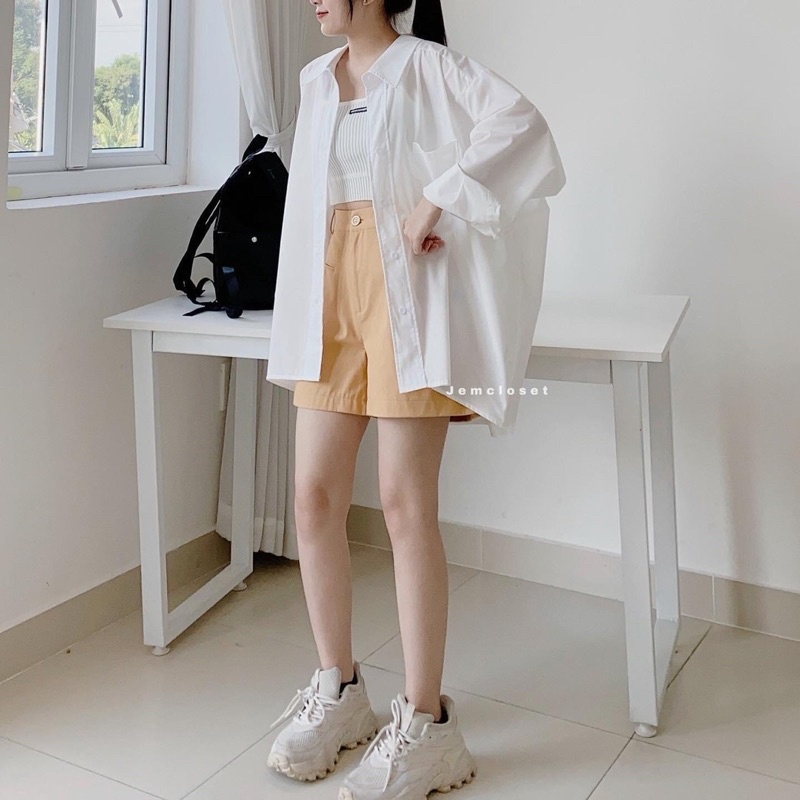 Áo sơ mi dài tay túi ngực ( 2 màu Trắng , Xanh )