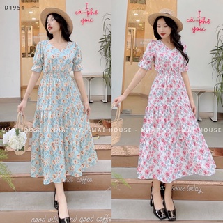 Đầm hoa tầng đuôi cá bo chun eo - D1951