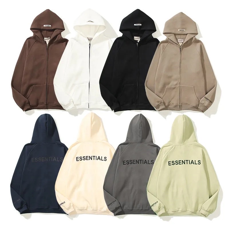 Áo Khoác Hoodie Zip ESSENTIAL Nam Nữ Unisex Dài Tay Có Mũ Khoá Kéo Màu Đen Be Xám Phom Rộng Chất Nỉ Bông Loại Đẹp | BigBuy360 - bigbuy360.vn