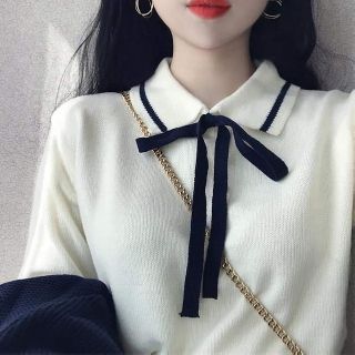 ÁO LEN CỔ ĐỨC THẮT NƠ HÀN QUỐC