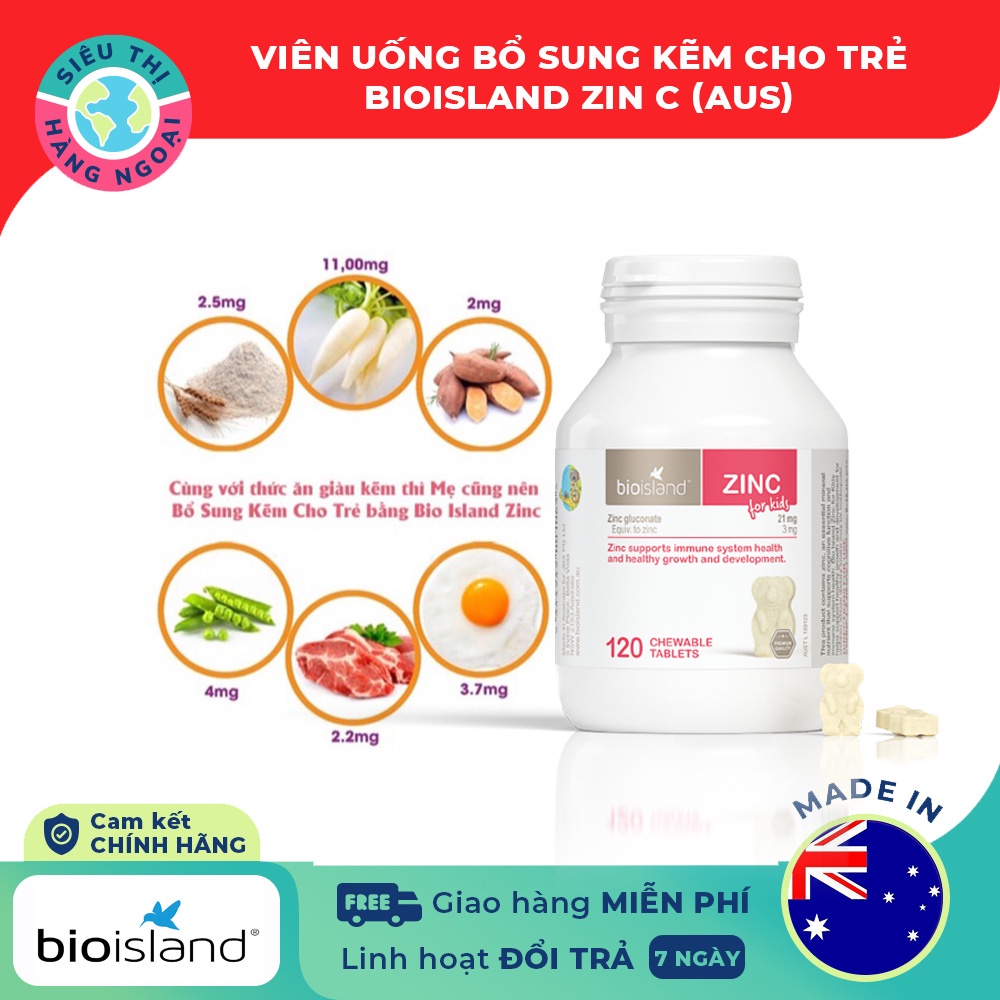 Viên Bổ sung Kẽm Úc cho bé của Úc Bio Island Zinc 120 Viên