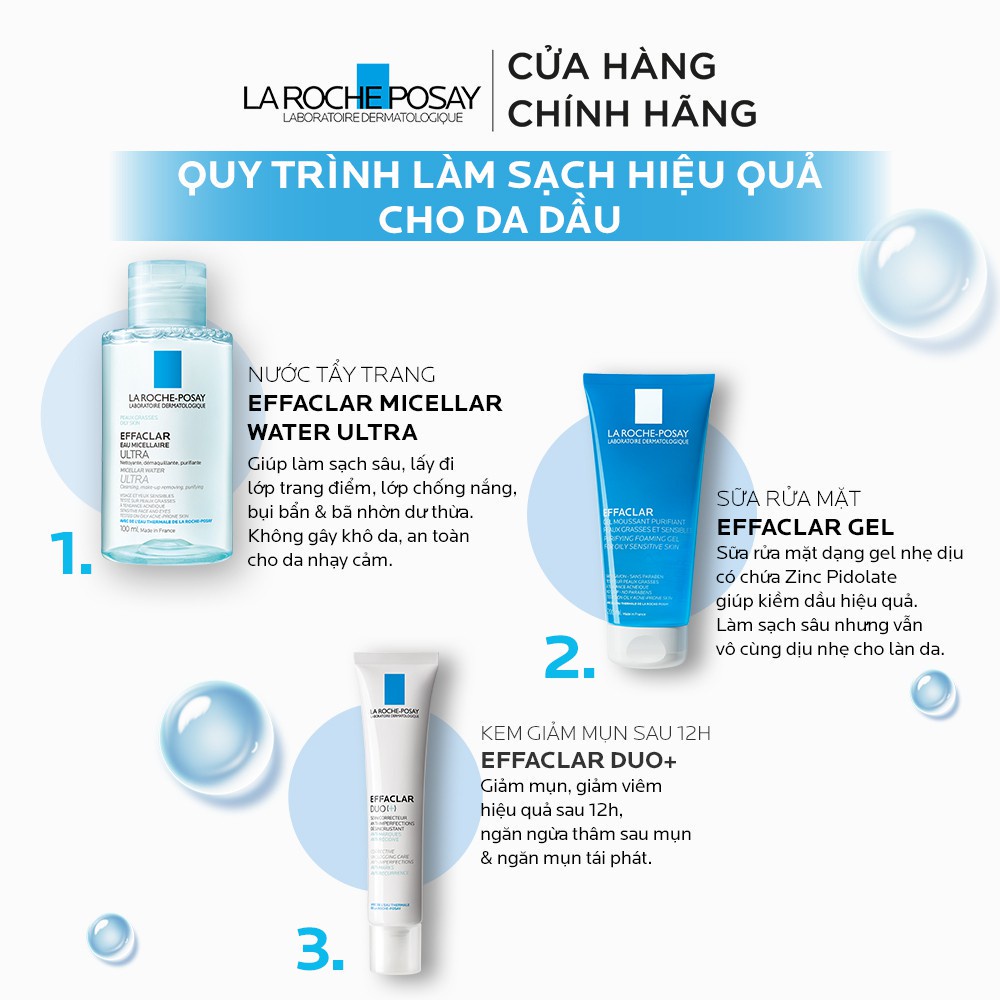 Nước làm sạch sâu và tẩy trang dành cho da dầu nhạy cảm  La Roche Posay Effaclar Micellar Water Ultra 100ml