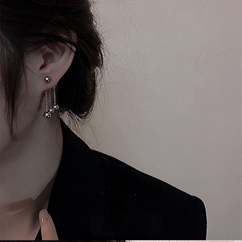 Khuyên Tai Dạng Hạt Thả Màu Bạc Đơn Giản Thời Trang Cho Nữ