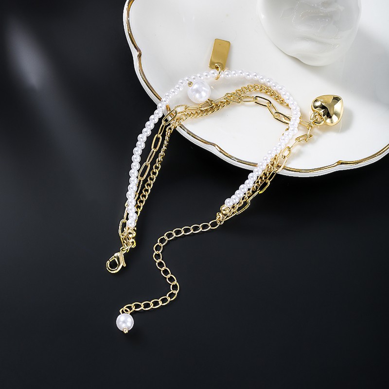 Vòng Tay Ngọc Trai Hai Lớp Đính Trái Tim C102