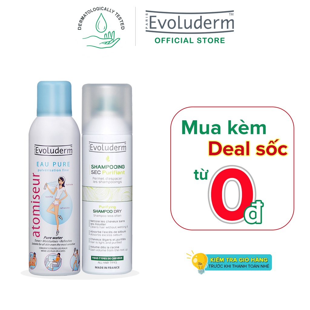 Bộ du lịch xịt khoáng Evoluderm 150ml và Dầu gội khô Evoluderm 200ml