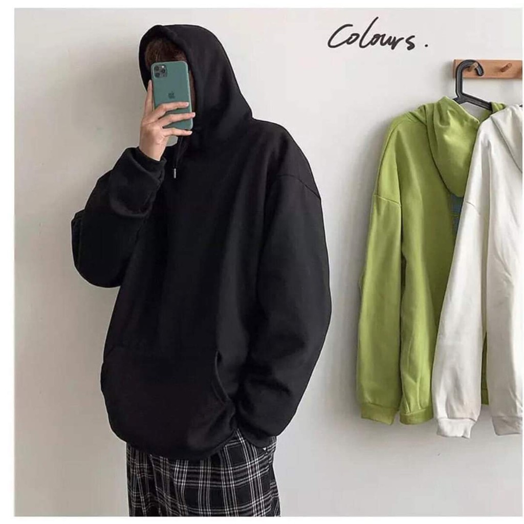 Áo Hoodie Trơn Nam Nữ Mặc Cặp Dáng Rộng Loại Đẹp Màu Đen Trắng HD101 | BigBuy360 - bigbuy360.vn