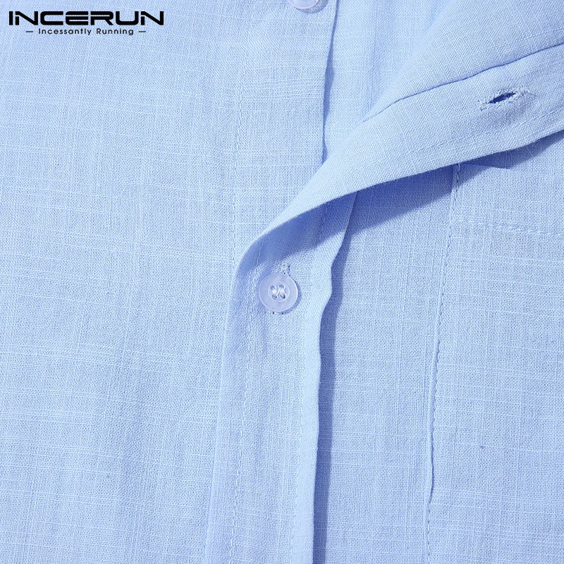 Áo sơ mi INCERUN cotton dài tay cổ đứng phối nút đơn giản thời trang dành cho nam