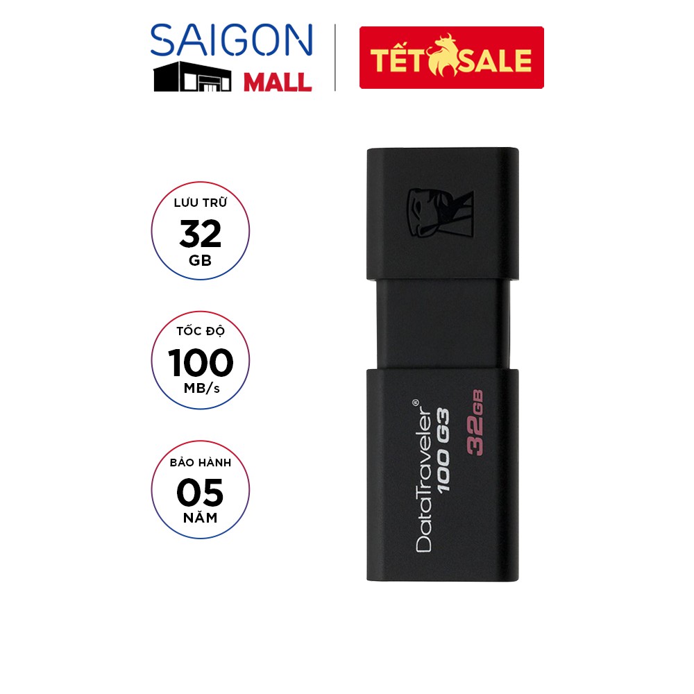 USB Kingston DT100G3 16GB / 32GB / 64GB nắp trượt tốc độ upto 100MB/s - Hãng phân phối chính thức